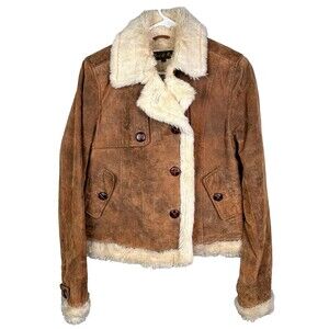 Baxis & Baxis Suede Leather Jacket Faux Fur Lined Trim Jacket Penny Lane Y2K L
